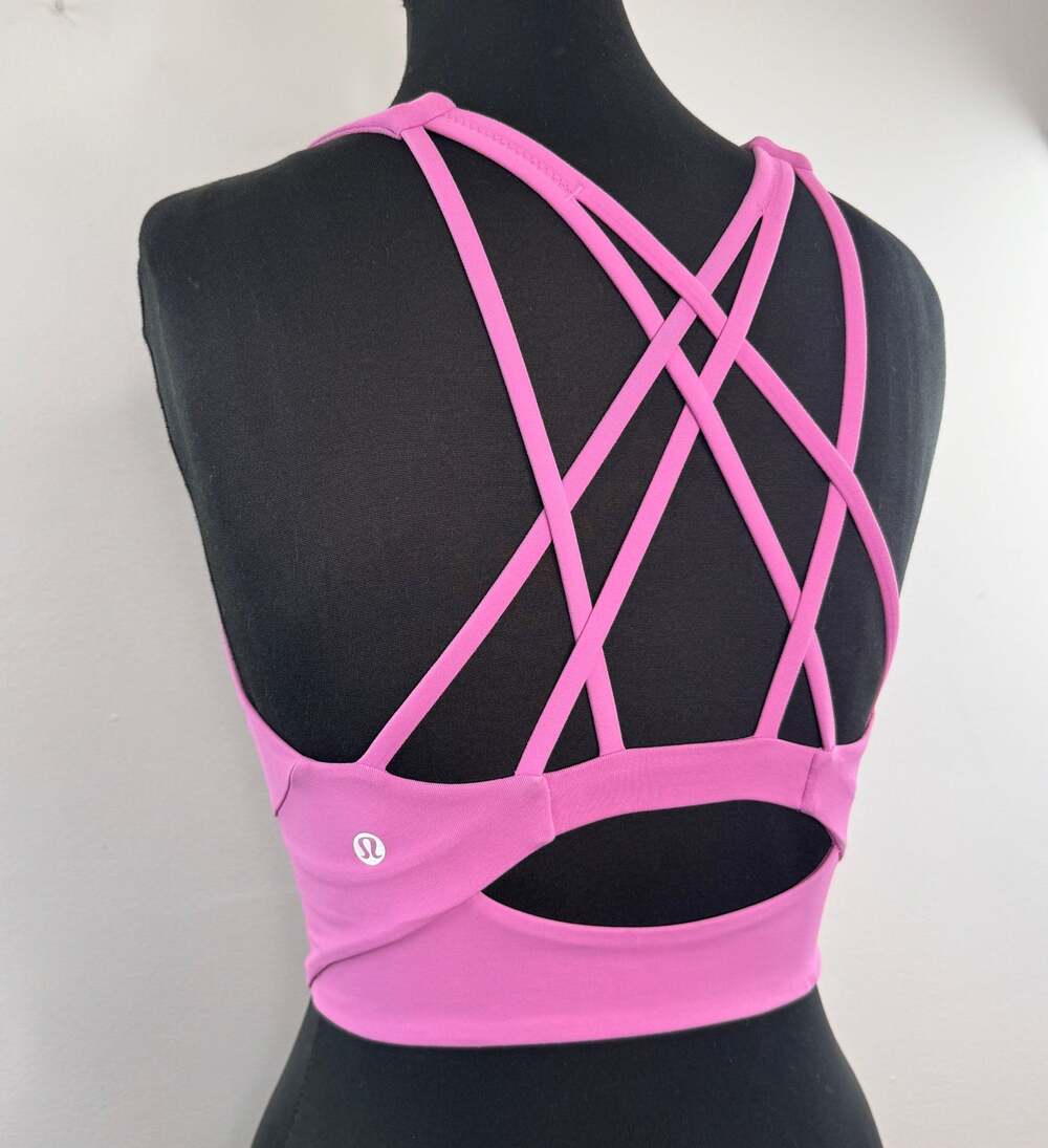 Lululemon Free To Be Serene Bra High Neck Long Line Magenta Pink Glow Sz 4